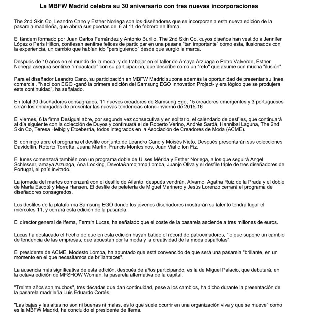 La MBFW Madrid celebra su 30 aniversario con tres nuevas incorporaciones