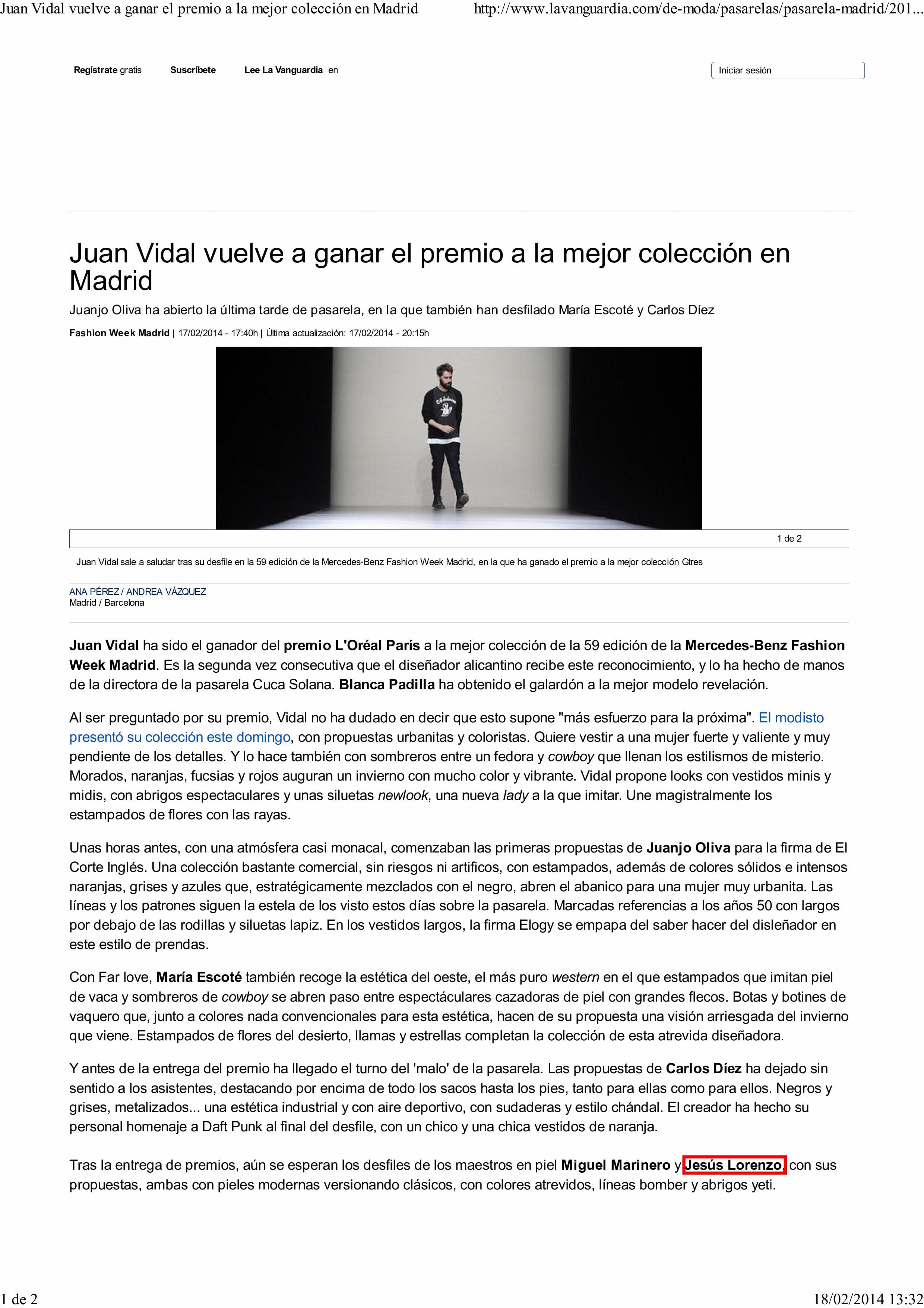 Juan Vidal vuelve a ganar el premio a la mejor colección en Madrid